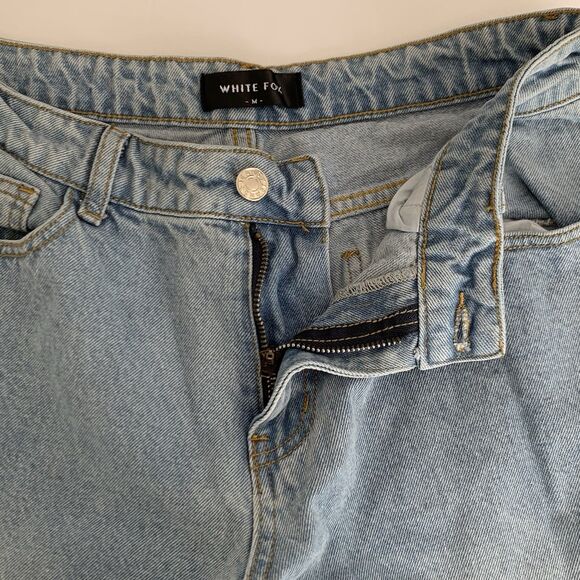 White Fox Jeans Women M Wide Leg Light Wash Blue Denim Distressed 30x31 Baggy - Picture 5 of 11